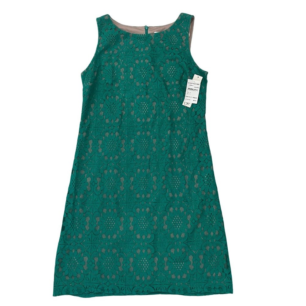 NWT Eliza J Dress Green Floral Lace Sleeveless Nude Lining Size 10